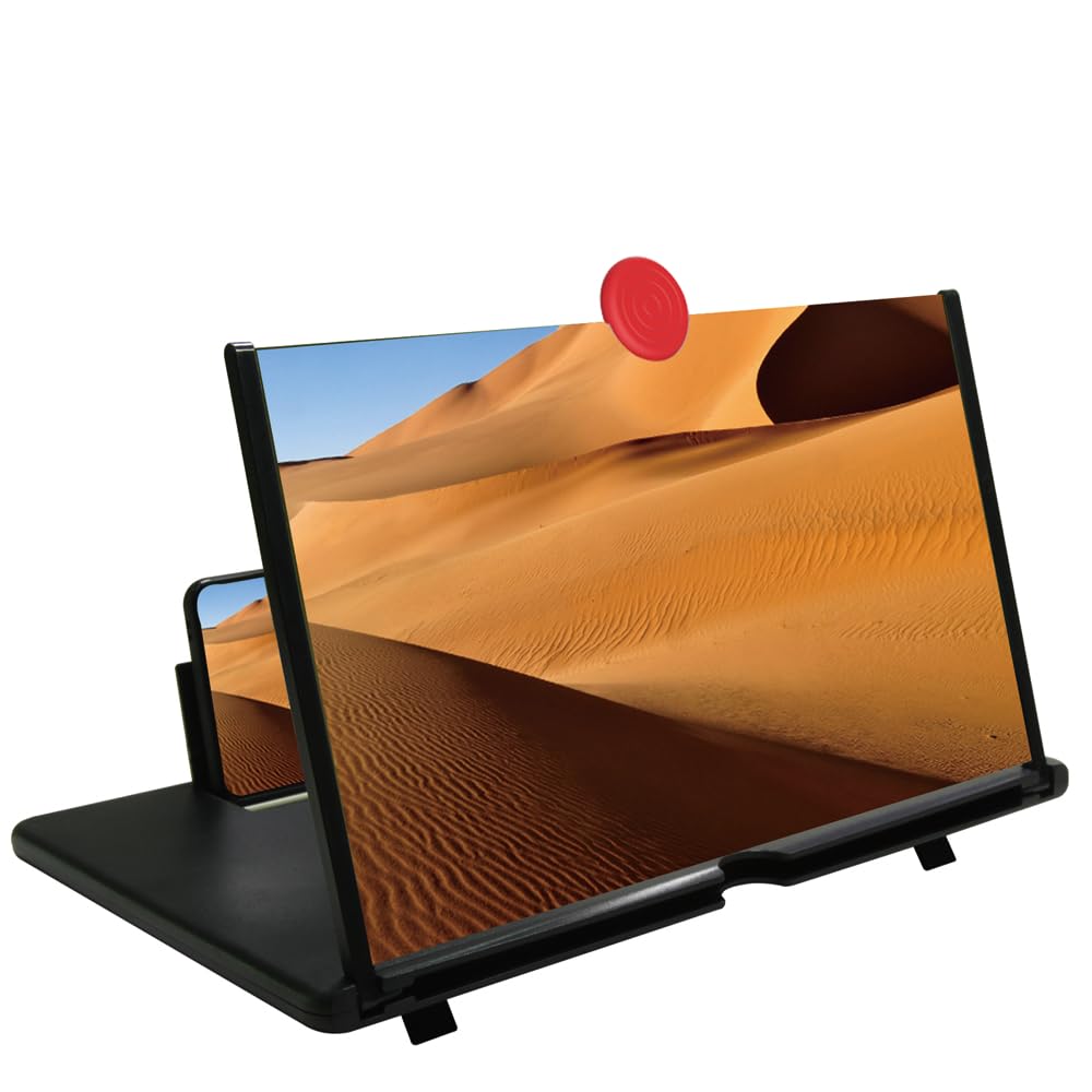 12" 3D HD Screen Magnifier Amplifier Projector Screen for Movies, Videos,and Gaming. Foldable Mobile Phone Holder with Screen Magnifier,Supports All Smartphones(Black)