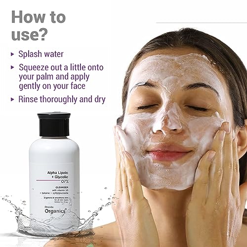Image of Alpha Lipoic Acid for Glowing Skin | 7% Ala & Aha Brightening Face Wash for Exfoliation| With Vitamin B5 for Hydration, Glycolic Acid| For Men & Women, 100 ml