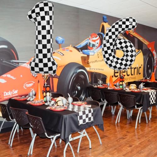 Image of TONIFUL 40 Inch Large Checkered Number 1 Balloon 1st Birthday Decorations