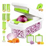 SIXRUN Picador de Alimentos Multifuncional, Cortador de Cebolla y Troceador de Verduras con Cuchillas de Acero Inoxidable y Cepillo de Limpieza para una Preparación de Comidas