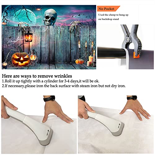 Avezano Halloween Backdrop Skeleton Pumpkin Lantern Wooden Spooky Night Party Photography Background Ghost Halloween Party Decorations Photoshoot Photo Backdrop (7X5Ft) #TOP4
