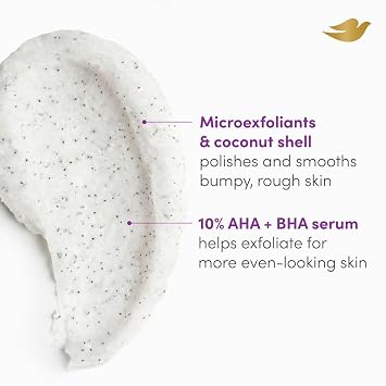 Dove KP Bump Body Scrub with 10% AHA & BHA For Rough Bumpy Skin, Violet Woods Scent, 8.5 OZ