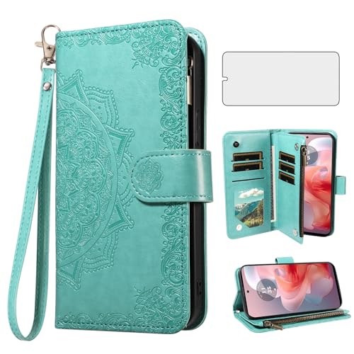 Coque Motorola Moto G Power 5G 2024 anti-rayure avec protège-écran et rangement carte vert