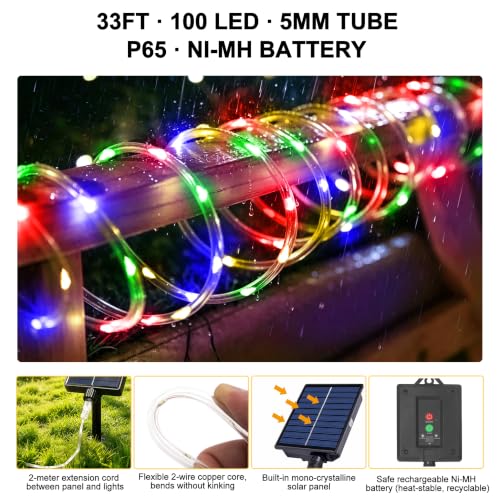 Solar Rope Lights Outdoor Waterproof, 33FT 100 LED Solar String Lights with 8 Lighting Modes,Trampoline Lights, Solar Patio Light for Garden Fence Backyard Deck Porch Pool Tree Christmas Decor — view 3