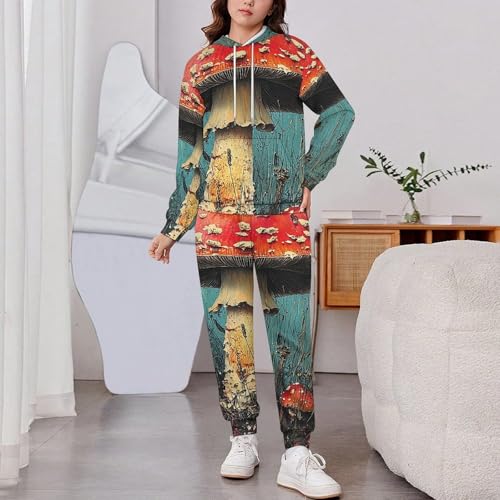 Boys' Girl's Sweatshirt Set 2 Piece Pullover Hoodie Jogger Sweatpants Pants, Mushroom Vintage2