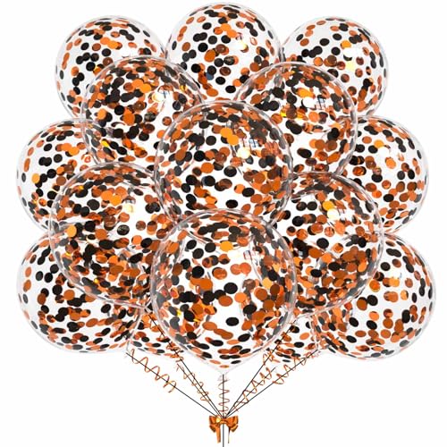 50pcs Orange and Black Foil Confetti Balloons,12 inch Latex Balloon with Orange Black Confetti Inside for Halloween Party Decorations