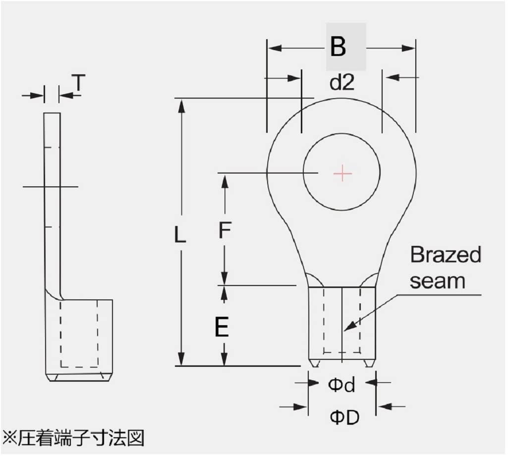 R型端子、R250-12 R250-12-01 裸圧着端子 ニチフ 丸形(R形) 電線抱合範囲250mm<sup