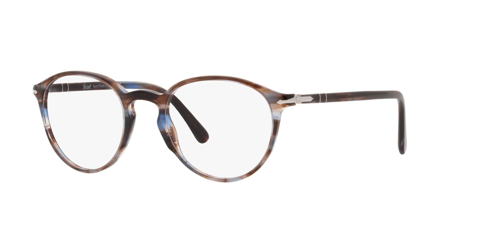 Persol PO3218V Round Prescription Eyewear Frames, Striped Blue/Demo Lens, 51 mm