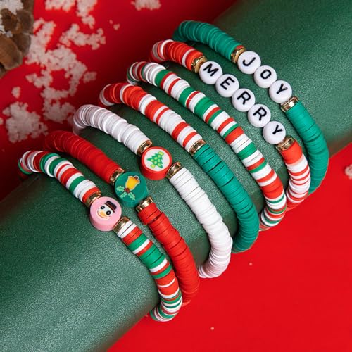 Artlunar 6 Pack Christmas Bracelets: Joy & Merry Candy-Style Stacks for Women & Teens - Perfect Christmas Gifts - Age 3 to Adult2