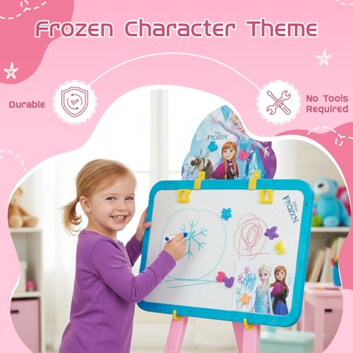 Image of Amazon Brand - Jam & Honey Frozen 5-in-1 Easel Board for Kids | Black and White Board with Chalk, Marker and Duster I with Stand| Educational Toy for Kids | Age 3+ Years