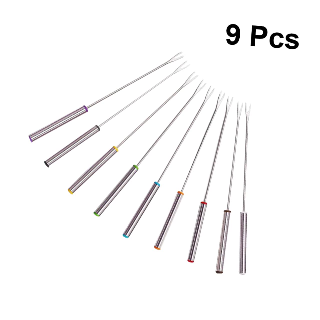 VICASKY 9Pcs Stainless Steel Barbecue Fork Colorful Bbq Skewers for Outdoor Grilling for Sausages Baking Roasting Camping Utensils for Home Bbq