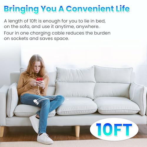 Image of 6in1 Multi Charging Cable 10FT, Magnetic Charger for Apple Watch Ultra /SE /11 /10 /9 /8 /7 /6 /5 /4 /3 /2 /1, Multiple Charger Cord for iPhone 15 /14 /13 /12 /11 /Galaxy /Pixel, White USB A /C Universal Travel Charger