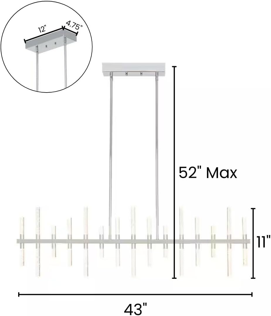 HomeConcept Alsy 43" W Modern Chic LED Chrome Finish Island Pendant Dining Light Fixture