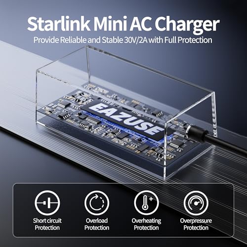 Image of Starlink Mini Power Supply, 60W Starlink Mini Power Adapter AC Charger Wall Plug Steady 30V /2A with 1.8M Extension Cable Compatible with 150FT DC Power Cable