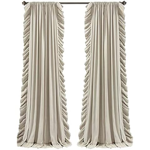 Lush Decor Reyna Ruffle Window Curtain Panel Set, Pair, 54" W x 84" L, Wheat - Flowy Curtain Set - Romantic Ruffle Curtains for Bedroom, Living room, or Dining Room - Farmhouse & Cottage Home Decor Cover