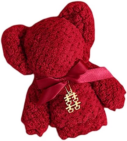 porfeet Wedding Hand Towel Set, Non-Fading Coral Fleece Bear Type Bath Shower Towel with Gift Box, Classic Super Soft Bear Towel Hand Gift Small Red A