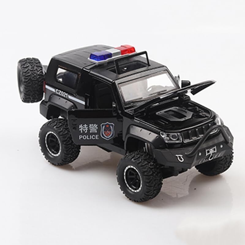Image of Kids Model 1:32 Police Jeep Die Cast Metal Car Pull Back Action Opening Doors with Realistic Engine Sound Lights Toy Car Gift for Boys - Multi