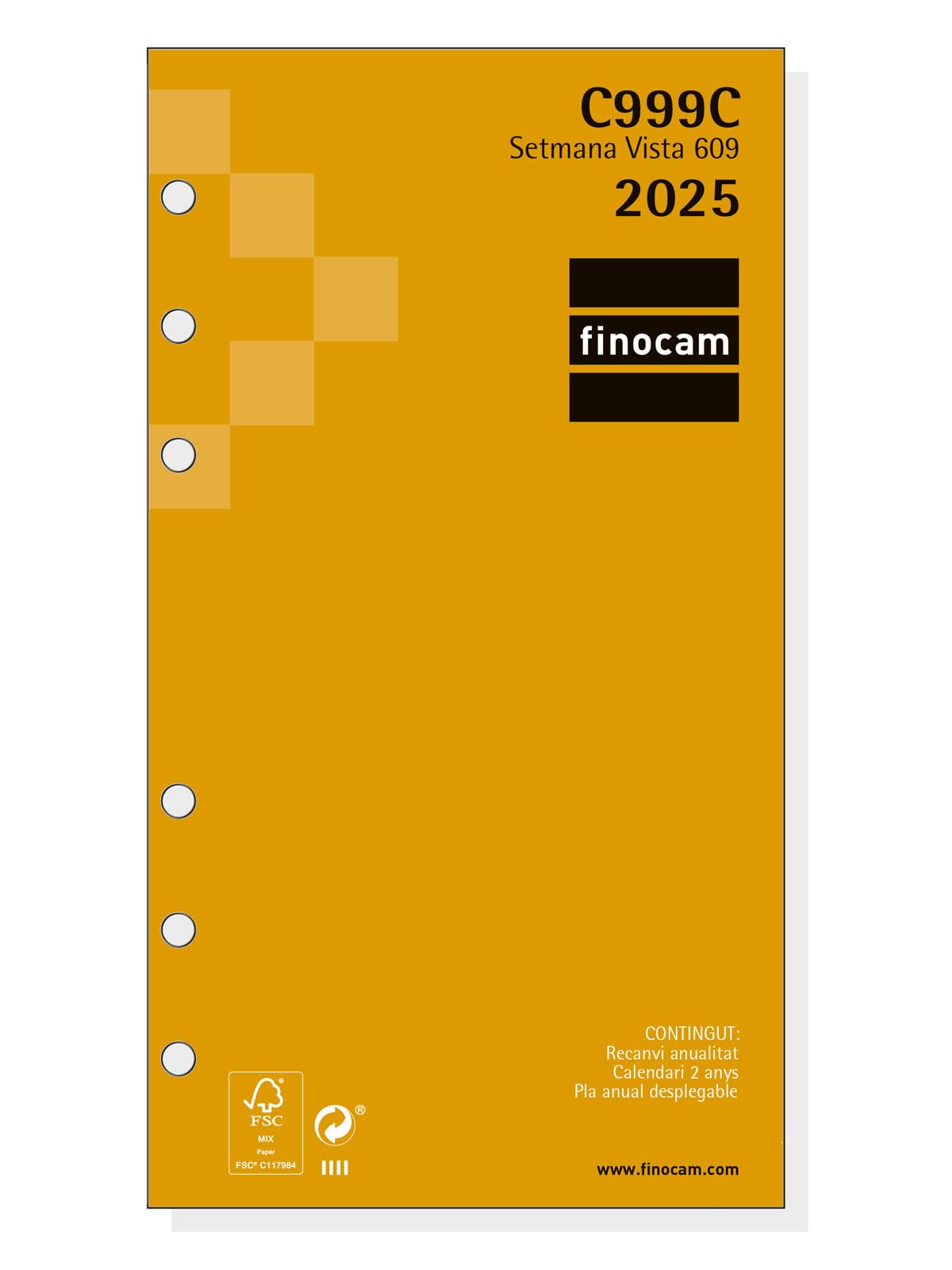 Finocam - Agenda à Spirale 2026, 1 Jour Par Page - Couverture Rigide, élastique, Format A5 - Bleu Catalan