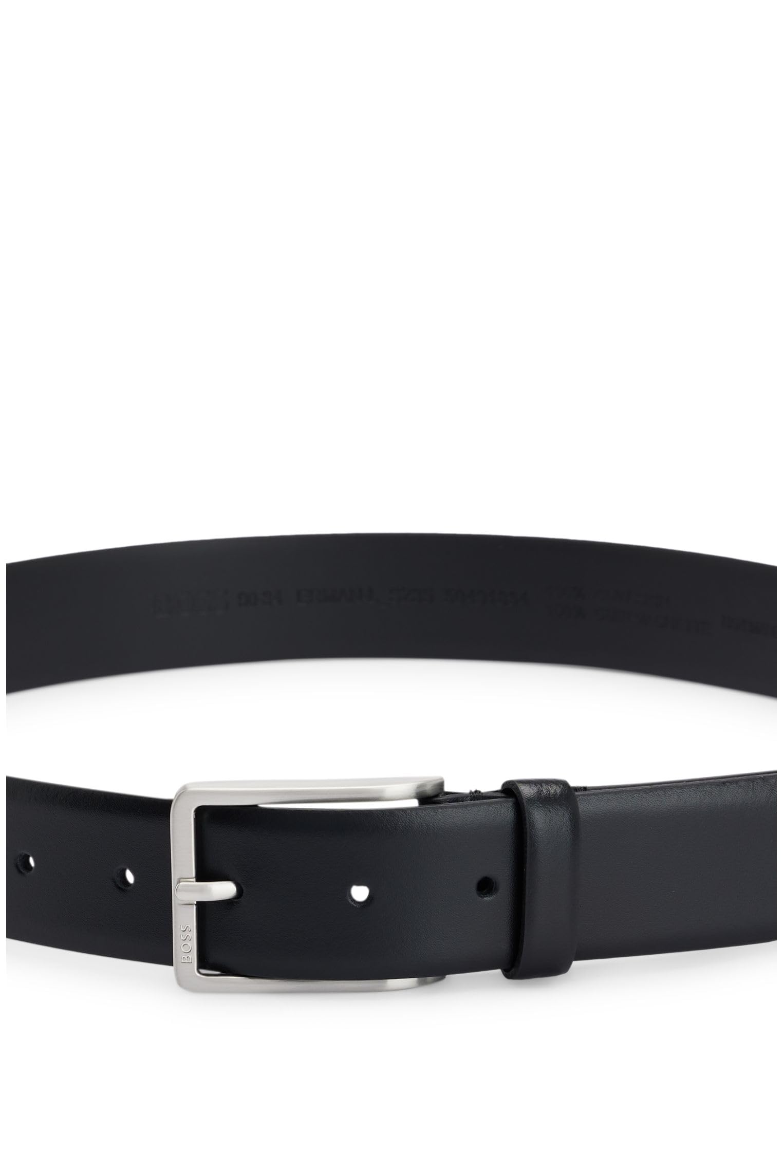BOSS Hommes Erman-L Sz35 Ceinture en cuir italien avec boucle en métal argenté brossé