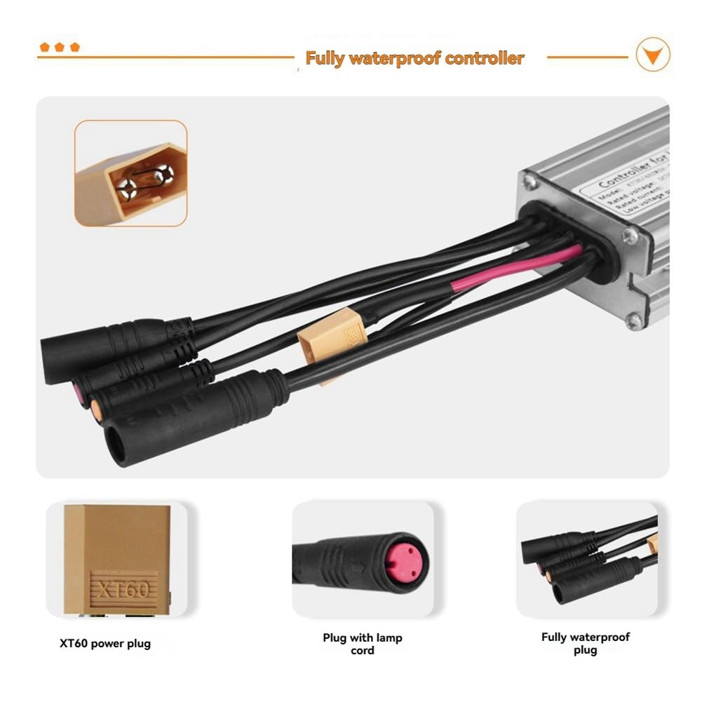 Controller per bicicletta elettrica con luce 1T5 KT-15A, regolatore a sinusoidale impermeabile, accessorio per bicicletta elettrica e monopattino elettrico.