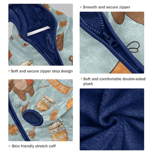 Hello Fall Bears Pumpkins Leaves Toddler Fleece Jacket Girl Boys Hooded Fleece Jacket Coat Warm Outwear Zip-up 3-10T3