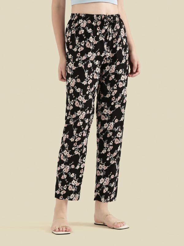 Image of GO COLORS Women Printed Woven Viscose Mid Rise Lounge Pants