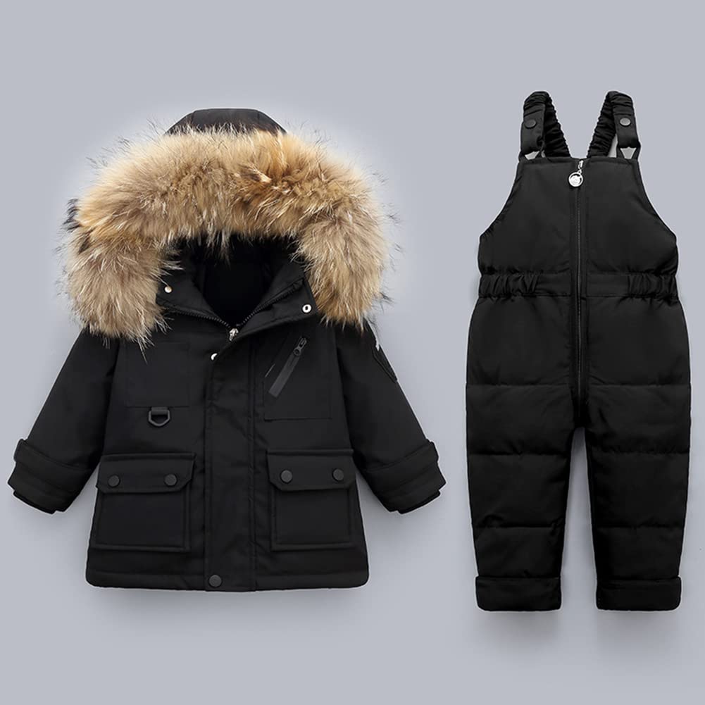 Kinder Unisex Kostüm Daunenjacke Mädchen mit Kapuze + Daunenhose Set Winter Warm 2-teilig Skianzug Jungen