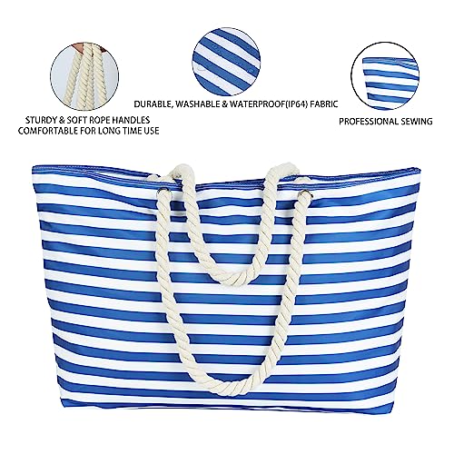 KUAK Beach Bags for Women Extra Large Beach Tote Bag with Top Zipper, 3 Inner Pockets Waterproof Sandproof Swim Pool Bag2