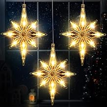 VIHOSE 3 Pcs 10.6 Inch Bethlehem Christmas Window Lights Plastic LED Lighted Christmas Window Silhouette Lights Large Hanging Xmas Tree Ornaments Yellow