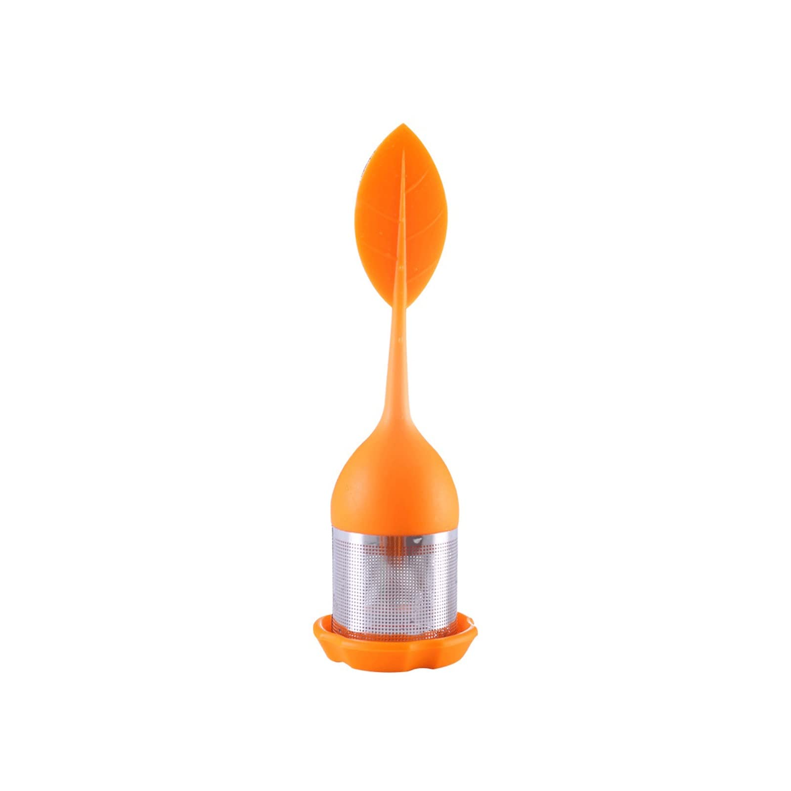 Infuseur à thé – Filtre à thé en acier inoxydable à mailles fines avec poignée en silicone sans BPA et plateau d'égouttement pour tous les thés en vrac (orange)
