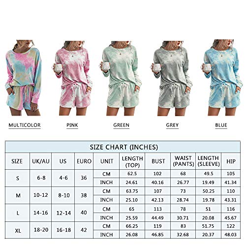 Prettygarden Women’s Tie Dye Printed Pajamas Set Long Sleeve Tops With Shorts Lounge Set Casual Two-Piece Sleepwear Green #TOP5