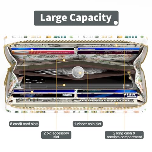 Nipichsha Womens Wallet, RFID Wristlet Wallet for Women, Cute Ladies Purse, Large Credit Card Clutch Purse, Leather Card Holder Wallets with Zipper & Phone Holder, Village Road Flowers3