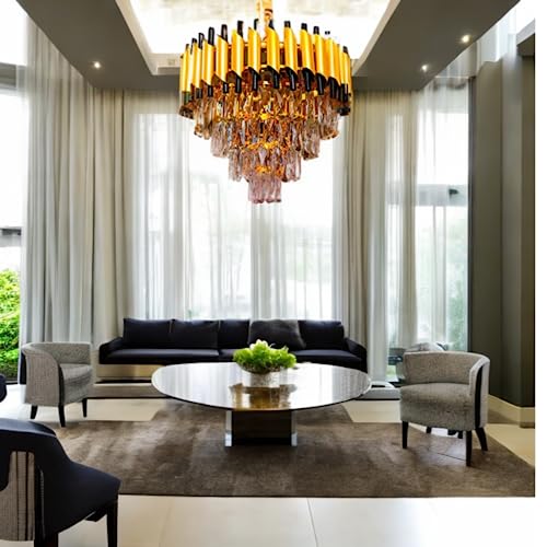 Image of DREAMY DESIGNS Chandelier Lights for Ceiling Black Gold 500 MM 4-Tier K9 Crystal Raindrop Chandeliers for Living Room LED Light Warm White for Hall Modern Jhumar Designer Bedroom and Dining Room