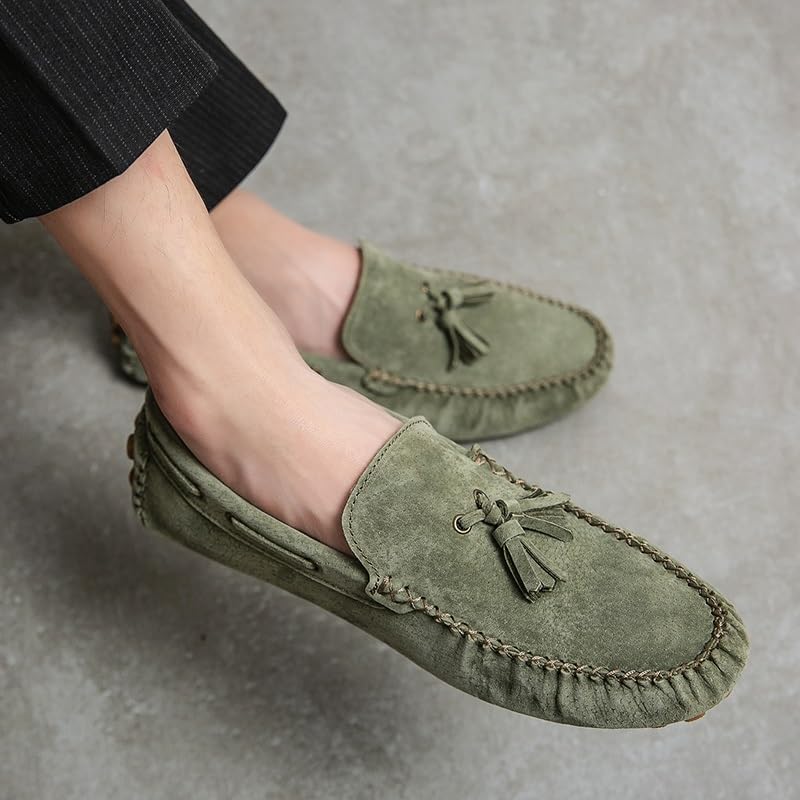 Mens Loafers Solid Color Round Toe Suede Vamp Tassel Driving Shoes Slip Resistant Anti-Slip Flat Heel Outdoor Party Slip-on3