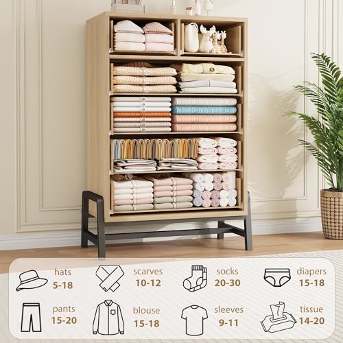 GarveeHome 4+2 Dresser for Bedroom, Freestanding 46.6" Tall Drawer Dresser with Storage, Wooden Closet Storage Chest for Living Room, Bedroom, Entryway, Natural Oak