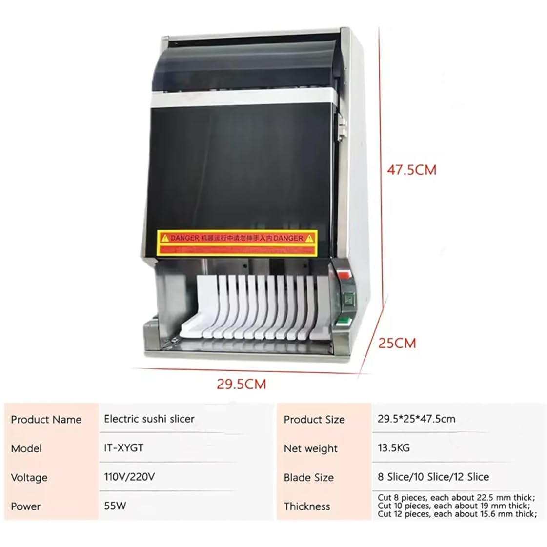 55 W multifunktionaler elektrischer Sushi-Maker für den Schreibtisch mit abnehmbarer Klinge aus Edelstahl, automatischer Sushi-Rollenschneider, für einfaches und effizientes Sushi-Rollen,10slices