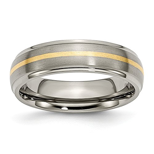 Sonia Jewels Titanium Ridged Edge 14k Yellow-Inlay 6mm Matte Brushed Finish/Wedding Band Ring Size 9