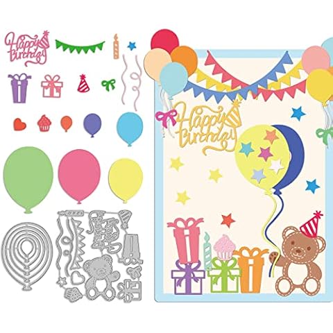 INFUNLY 19pcs/Set Balloons Metal Die Cuts Happy Birthday Cutting Die for Card Making Balloons Cake Cutting Metal Embossing Die Cuts for DIY Scrapbooking Album Decorative Embossing Cover