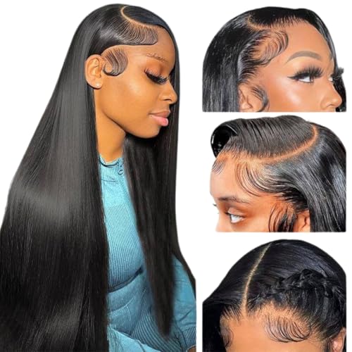 Metamuclia Straight Lace Front Wigs Human Hair Pre Plucked 180% Density 13x4 Frontal Wigs 26 Inch HD Transparent Lace Wig 10A Brazilian Virgin Wigs for Women with Baby Hair Natural Hairline