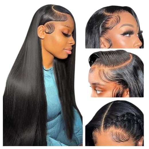 Straight Lace Front Wigs Human Hair Pre Plucked 180% Density 13x4 Frontal Wigs Human Hair 26 Inch HD Transparent Lace Wig 10A Brazilian Virgin Human Hair Wigs for Black Women with Baby Hair Natural Color