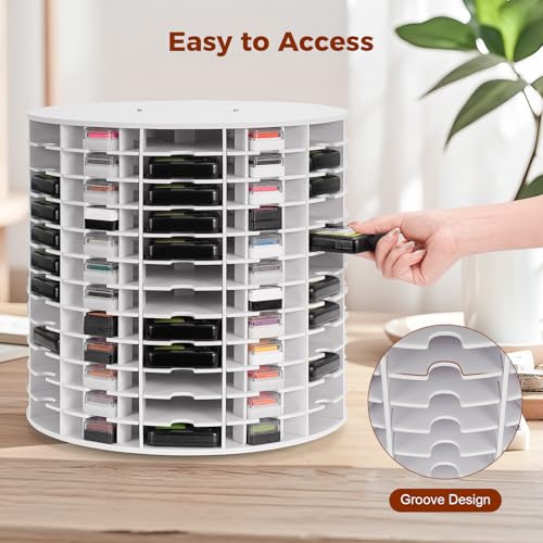 Image of Krafetto Rotating Ink Pad Storage Organizer Rack, 72 Grids for Slim 2-3 /4 inchx4 inch Ink Pads, 72 Grids for Mini Cube Caddy Ink Pads, Craft Stamp Pad Holder for Desktop