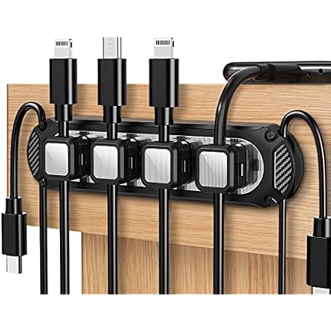 Dracool Cable Clips Magnetic Cable Management Cable Clips Self Adhesive Cable Tidy Desk Wire Tidy Cable Holder Cable Organizer for Car Office Home USB Cable Power Cord Mouse Cable 6 Slots - Black Cover
