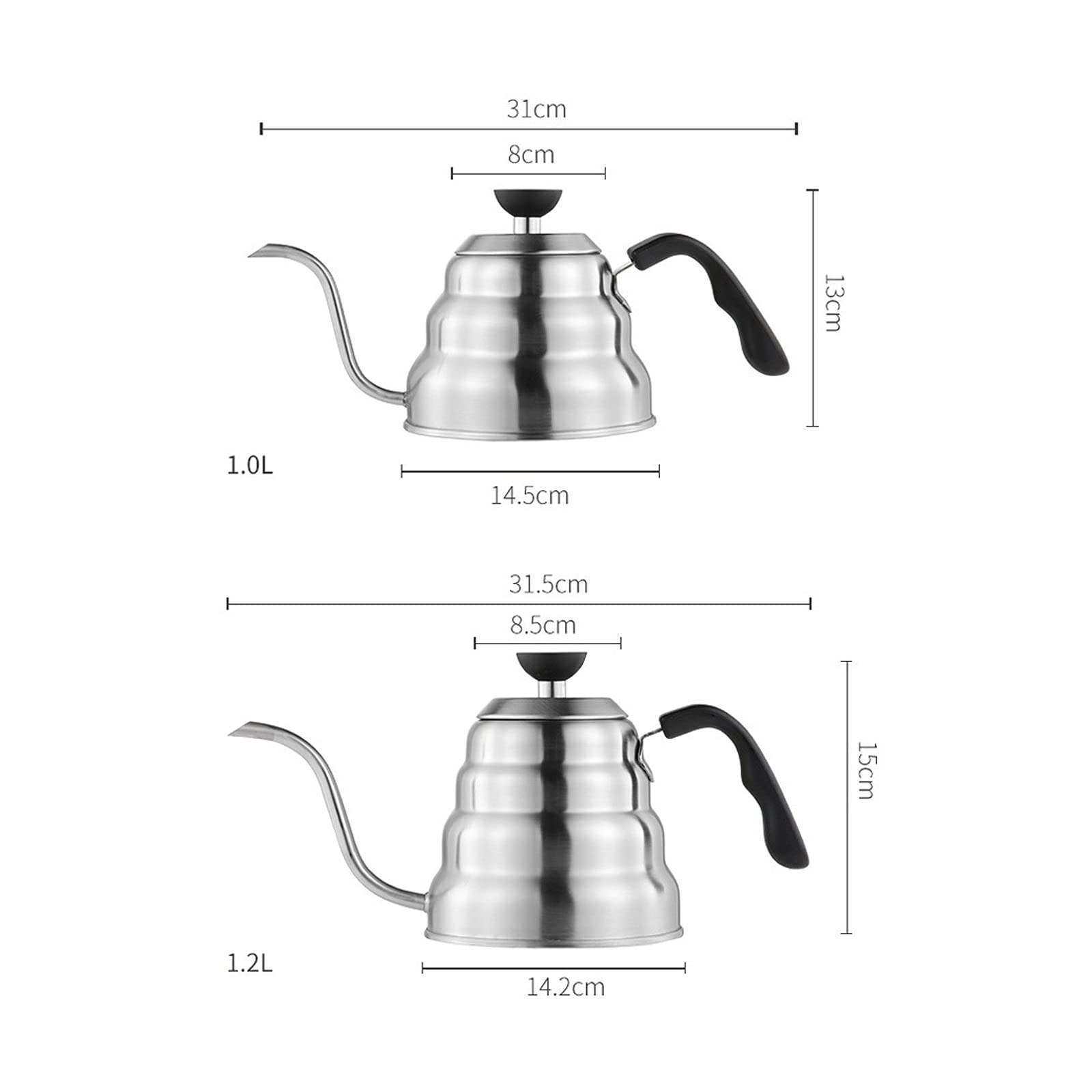 Hervidor de café Cafetera de goteo, tetera for café, cisne, cuello largo, acero inoxidable, boca fina, cuello de cisne, tetera de goteo de nube, 1L/1,2 L Uso doméstico (Color : 1.2L)