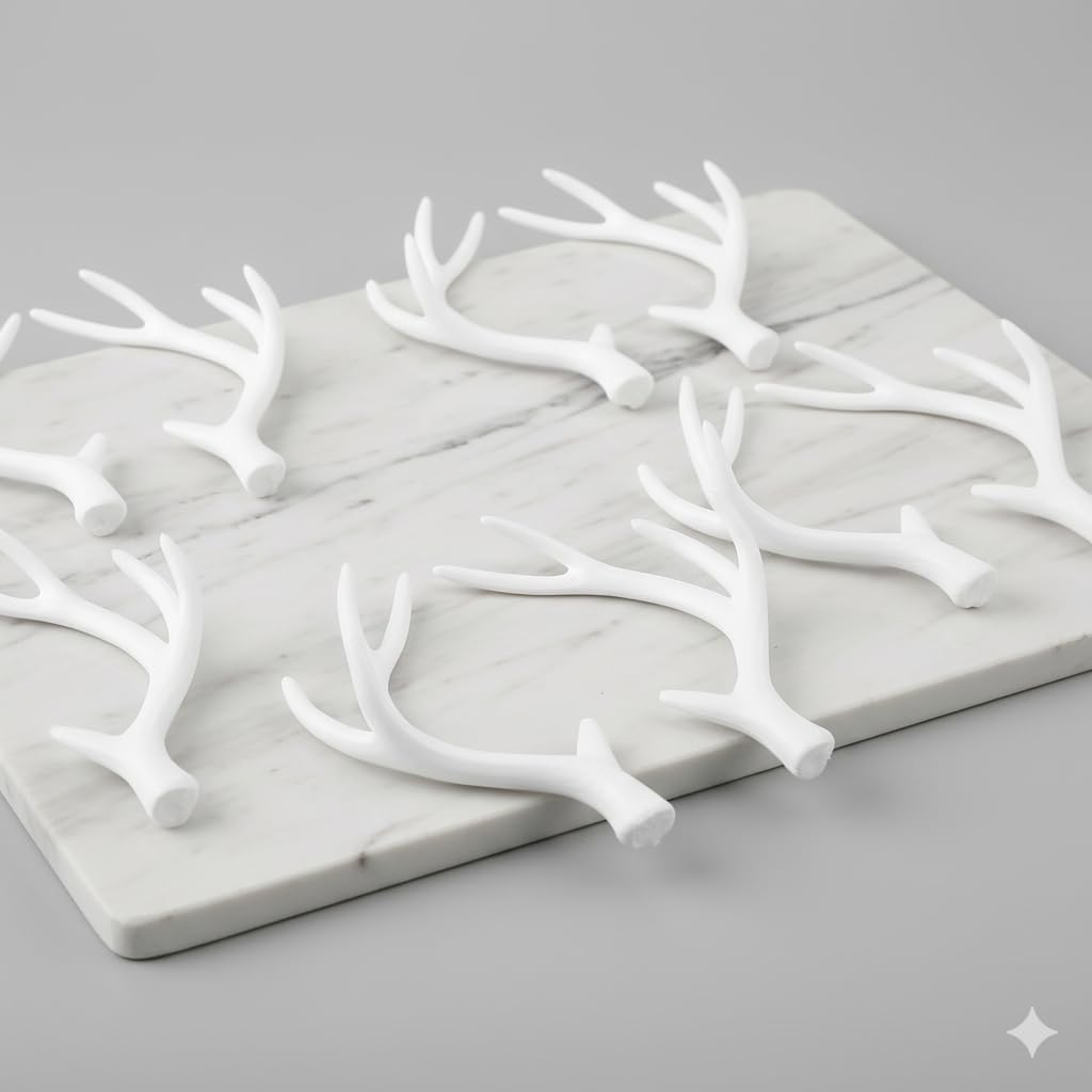 LUOZZY 4 Pair Plastic Deer Antlers Simulation Animals Horn White Reindeer Ear for DIY Crafts Headband Christmas Accessories, 14CM