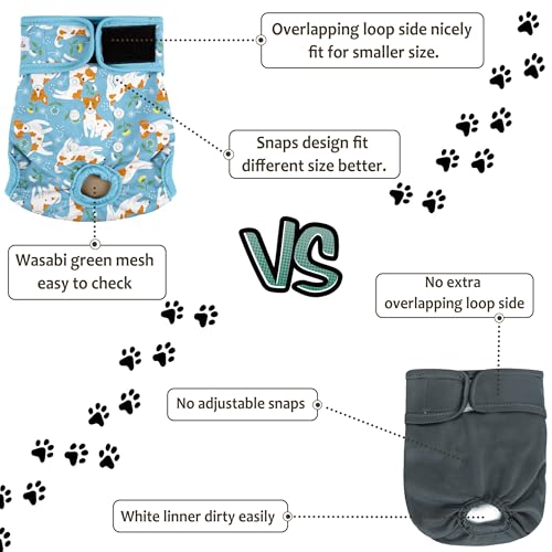 Image of Washable Female Dog Diapers (5 Pack) - Doggie Reusable Small Medium Large Dog Diapers for Doggy Puppy Female in Period - Highly Absorbent Dog Heat Panties,S Plus,Cute Dog Pattern