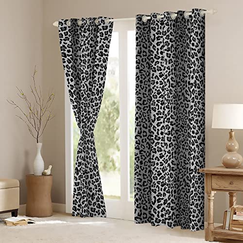 Leopard Print Window Curtain Black Grey Cheetah Fur Curtains Africa Animals Window Treatment Curtain For Kids Teens Boys Adult Room Decor Gradient Stripes Window Drapes,Top 2 Panel,42Wx63L #TOP2