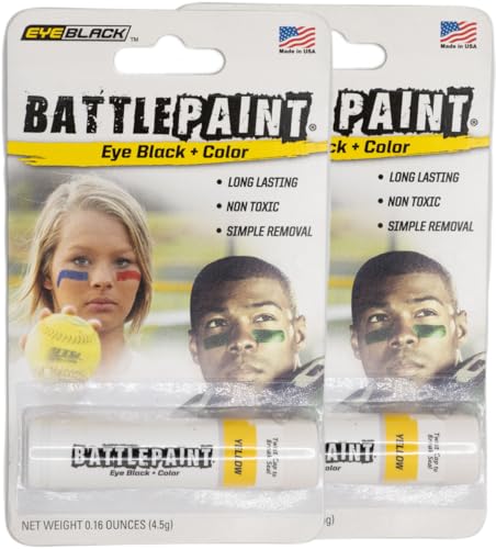 EyeBlack BattlePaint – Bright Colored Battle Paint Under Eye Black Sport Stick Grease for Pro Athletes and Super Fans – Baseball, Softball, Football – 2 Sticks – Yellow - Thumbnail 2