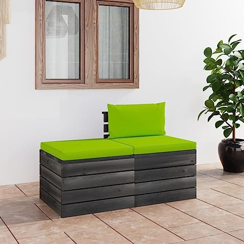 Teenpull Ensemble de 2 pièces de salon de jardin en pin massif, design en palette avec coussins vert clair, meubles d'extérieur durables pour terrasse et...