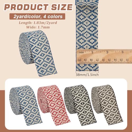 BENECREAT 8 Yards 4 Colors Rhombus Jacquard Ribbons - Image 2