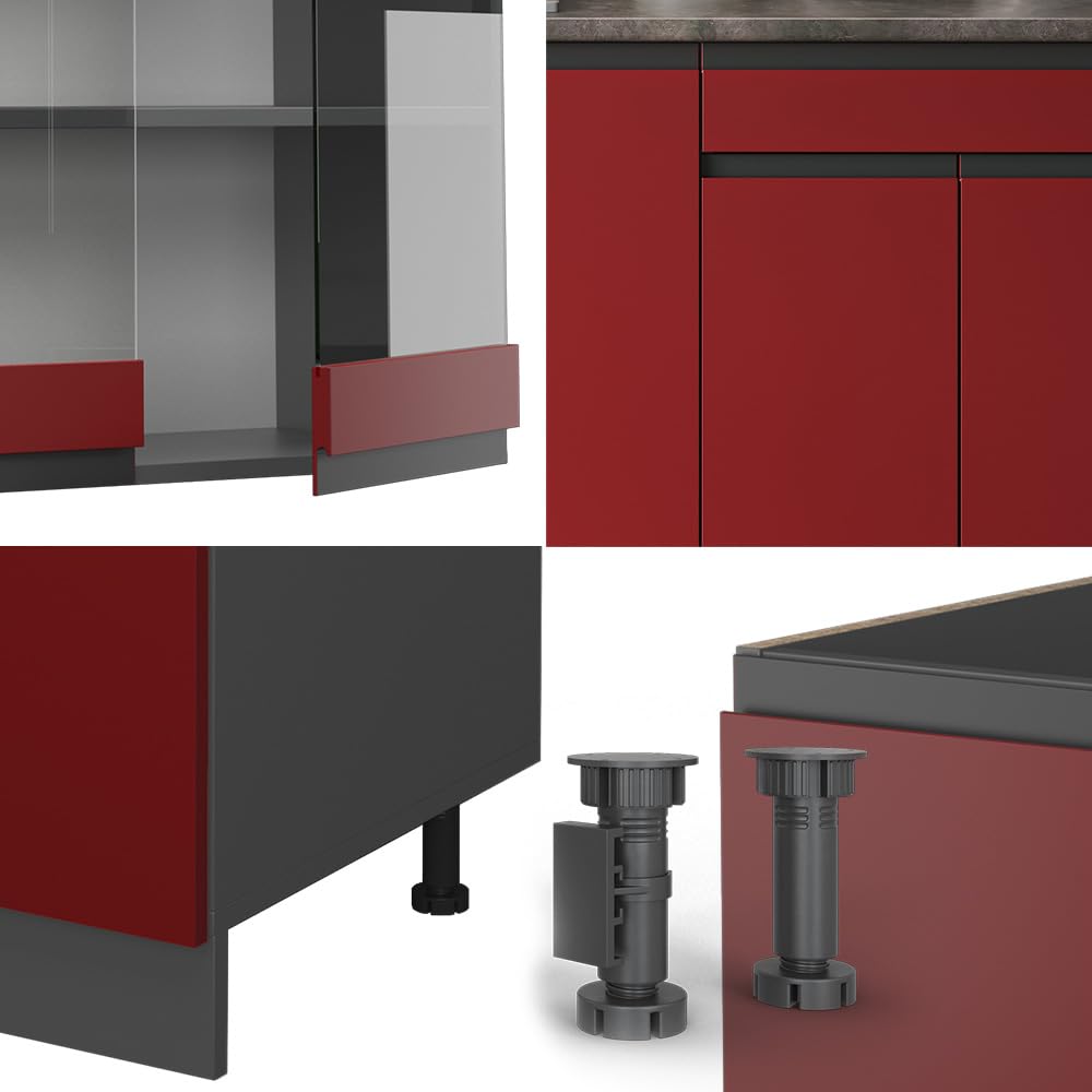 Vicco Singleküche R-Line, Rot/Anthrazit, 140 cm J-Shape, geeignet für Flexible Küchenanordnung und Erweiterungsmodule